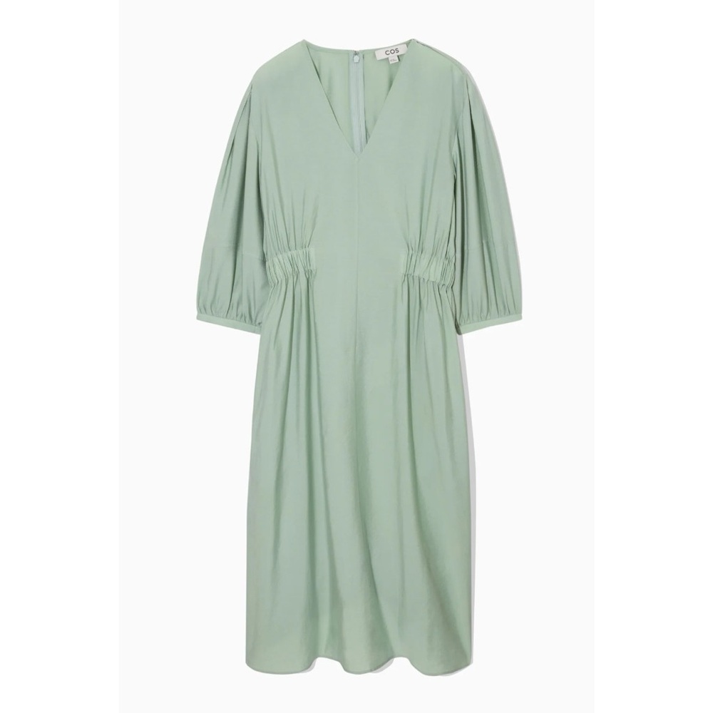 COS Voluminous V Neck Green Midi Dress